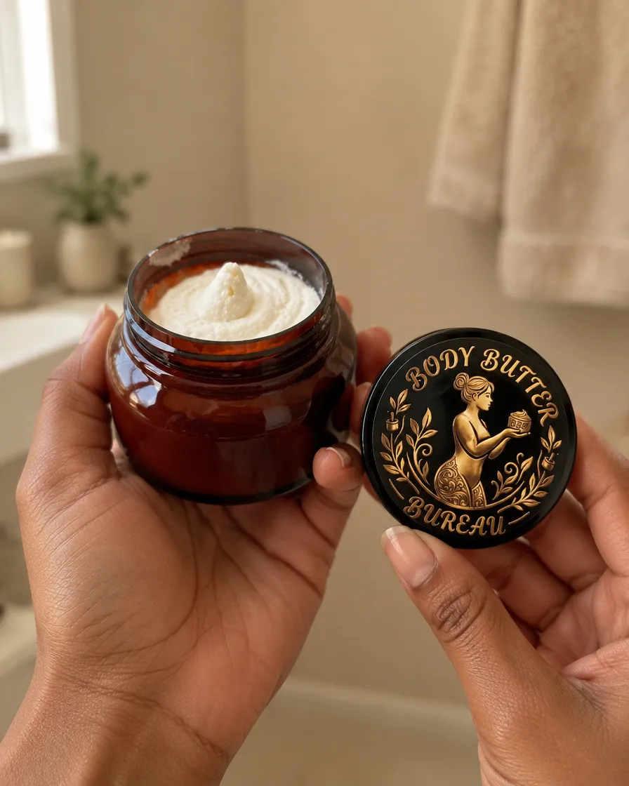 Hands holding the open jar and its gold-sealed lid, showing the jar fits in one palm